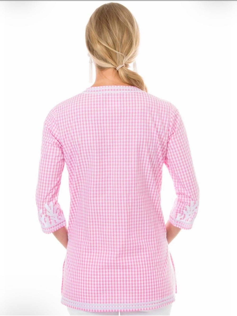 Gretchen Scott Designs Pink Gingham Tunic with White Embroidery - Picture 9 of 11